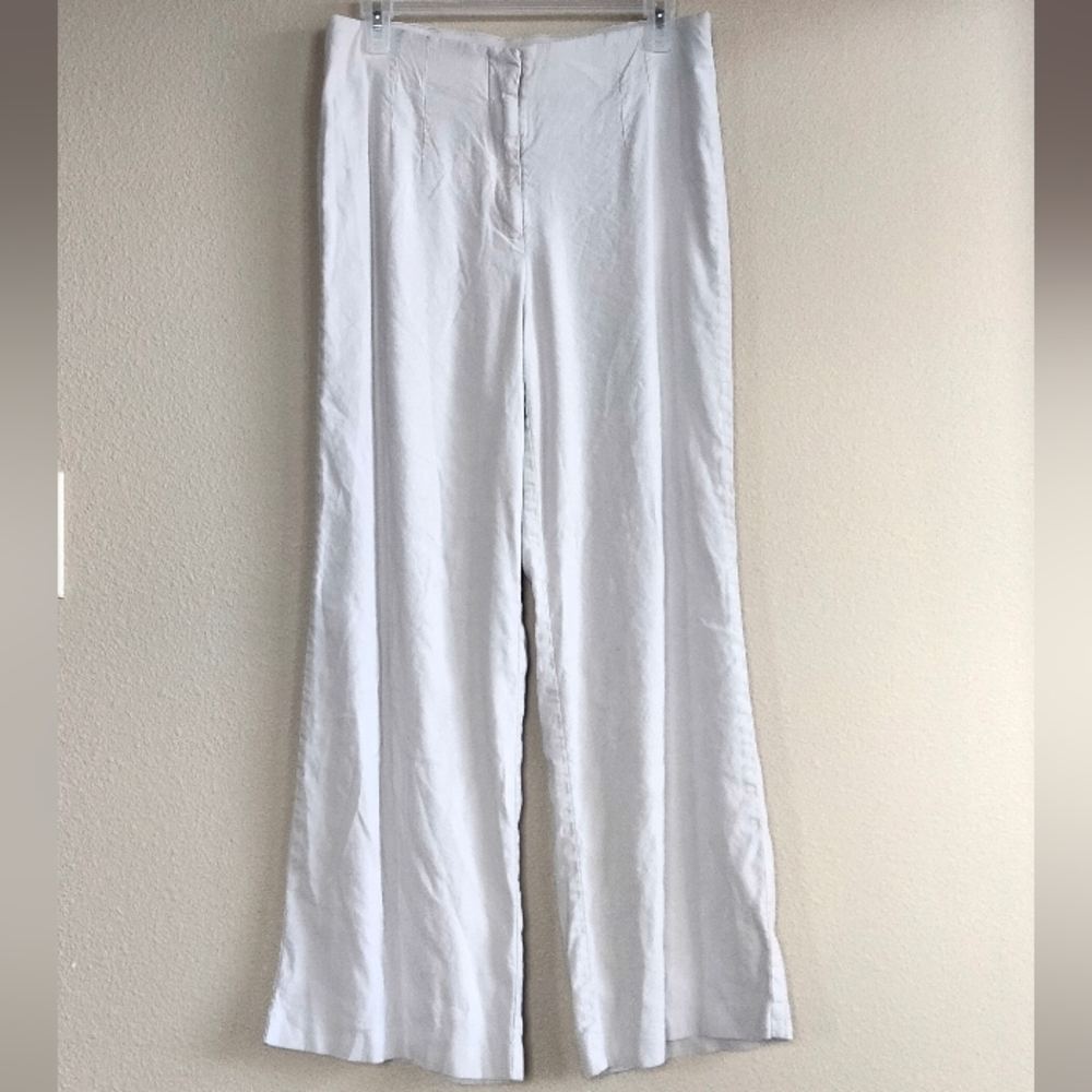 House Of Harlow 1960 Size 8 Linen White Wide-Leg Pants With Elastic Waist